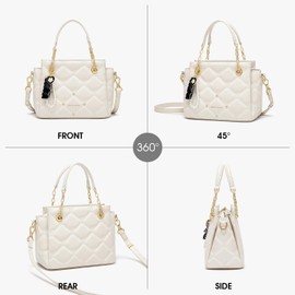 Cnoles Elegant Quilted Ladies Faux Leather Gold Chain Pearl Pendant & Shoulder Strap Designer Handbags, White, 21.5cmX10.5cmX17cm