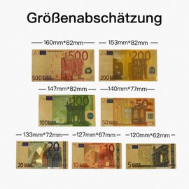 Spielgeld Fake Money Euro Banknotes, Educational Toy - Durable PVC Dummy Notes with Gold Design, Dealer Games for Children, Monetary Learning (4 x 5/10/20/50/100/200/500)