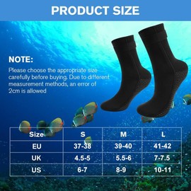 flintronic 3 mm neoprene socks, diving socks, neoprene socks with Velcro fastener, non-slip water sports swimming socks for men and women, for snorkelling, surfing, sailing, snorkelling, water sports