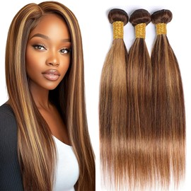 Dokksiiia 24 26 28 Inch Piano Color P427 Blonde Straight Weave Human Hair Bundles Highlight Dark Brown and Honey Blonde Bundles Double Weft Brazilian Human Hair Sew-In Extensions