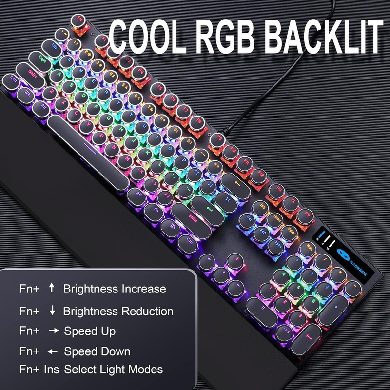 Camiysn Typewriter Style Mechanical Gaming Keyboard, Black Retro Punk Gaming