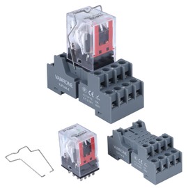 Electromagnetic Power Relay, 14-Pin 5 AMP 12V AC Relay Coil with Socket Base, LED Indicator, 4PDT 4NO 4NC - MY4NJ [Applicable for DIN Rail System]