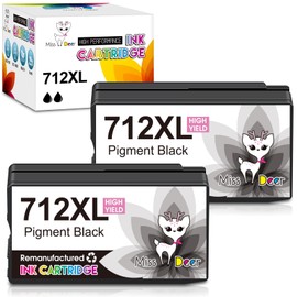 712XL Black Ink Cartridges Replacement for HP 712XL 712, Work for HP DesignJet T650 T630 T230 T250 T210 Studio Plotter Printers,2 Pack,80ML for BK