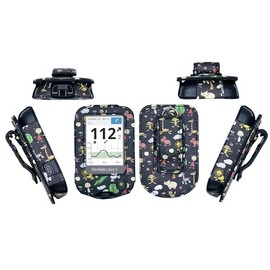 Design Premium Fitted Leather Case with Screen Protector, Belt Clip & Carabiner (Neck Lanyard and Carabiner) for Freestyle Libre, Freestyle Libre 2, Freestyle Libre 3 (Black/Doodles)