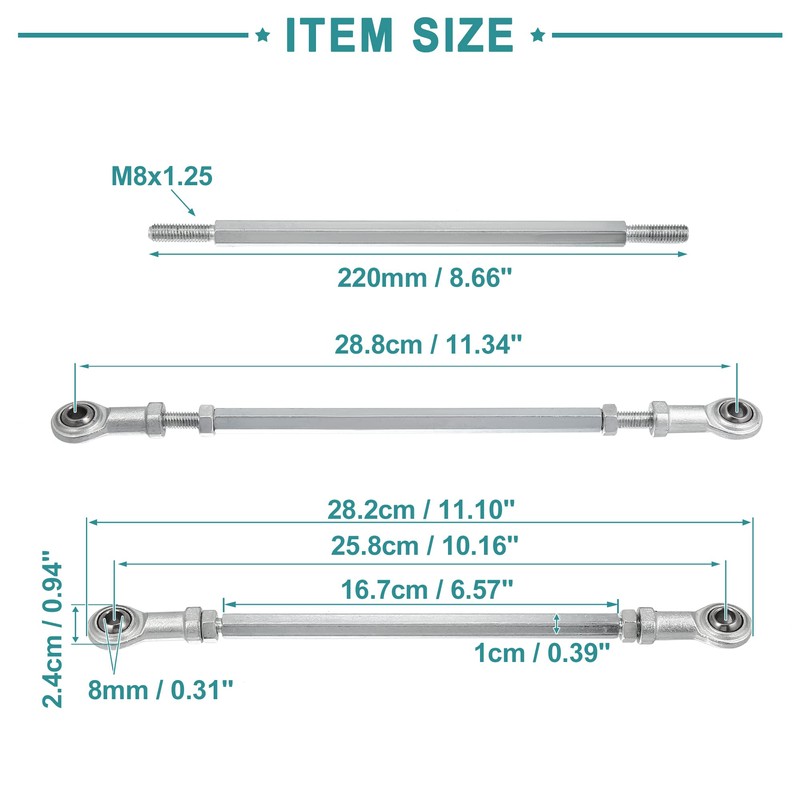 ACROPIX 11.10 Inch X0.94 Inch Universal Steering Tie Rod Silver