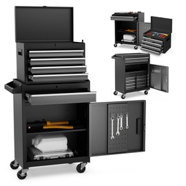 S AFSTAR 5-Drawer Rolling Tool Chest, Tool Storage Cabinet with Lockable Wheels, Adjustable Shelf & Anti-Slip Liner, Detachable Tool Box Organizer Tool Cabinet for Garage Workshop (Black & Gray)