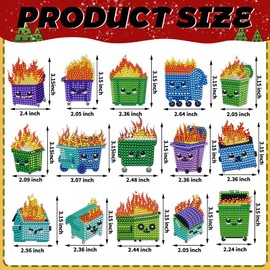 Remuuly 15 Pcs Dumpster Fire Themed Diamond Painting Keychains 5D DIY Dumpster Fire Keychain Diamond Art Supplies Diamond Painting Key Chains Diamond Art Keychain Ornament Hanging Pendant, 15 Styles
