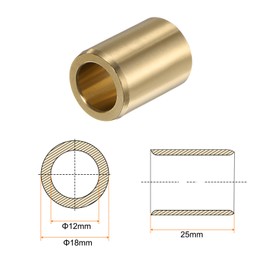 sourcing map Pack of 2 Sleeve Bearings 12 mm x 18 mm x 25 mm Rolled Oil Free Bushings Brass Alloy