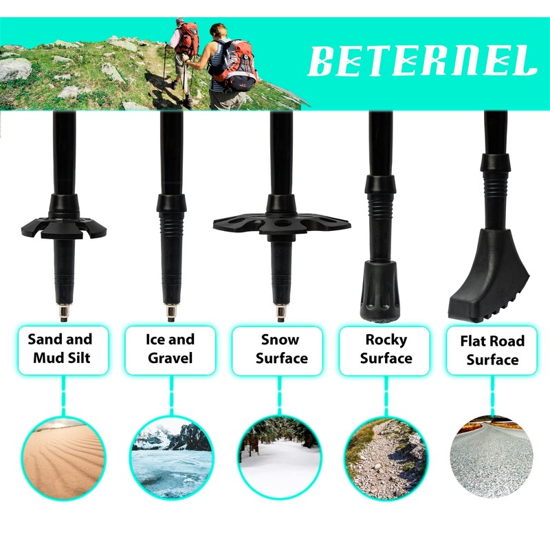 Hiking and Walking Poles- Pair of 2 Walking Sticks- Beternel
