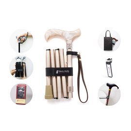 [Combo Set] Merry Sticks Designer Folding Adjustable Walking Cane, Royal Champagne Gold with 51pcs European Crystals