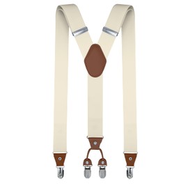 trilece Beige Mens Suspenders Solid Straight Clip Adjustable Y Back Costume Wedding Prom Tuxedo Dress Suspenders