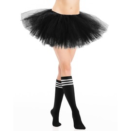 Tutu Skirt 5 Layered Tulle Tutu Skirt Princes Runners Costumes Tube Socks for Women Adult (Black)