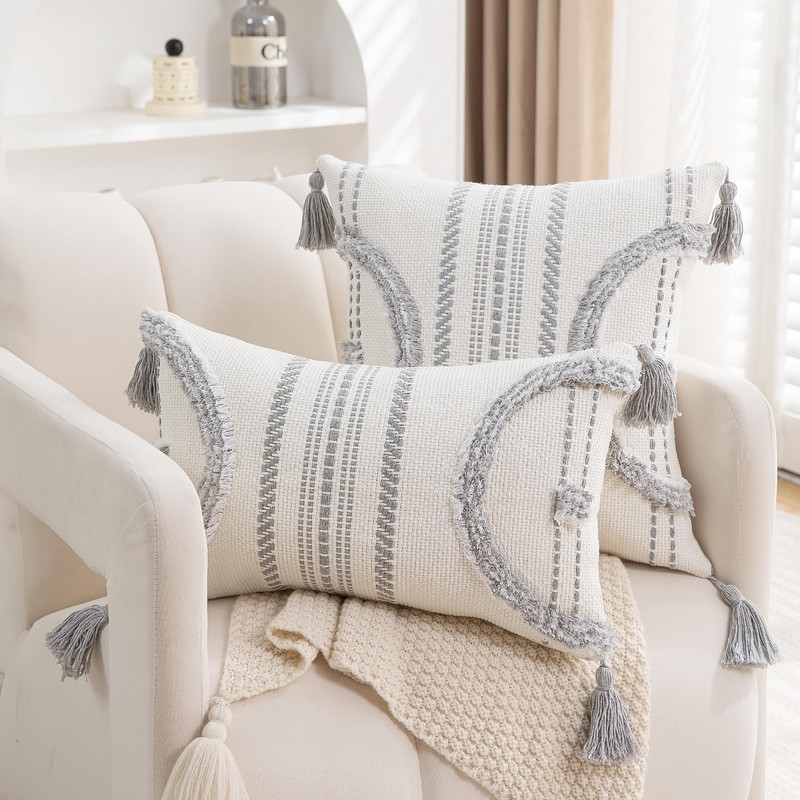 Boho Throw Pillow Covers 18x18 Set of 2 Cotton Woven