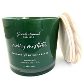Scentsational Merry Mistletoe Coconut & Beeswax Natural Scented Holiday Candle | Green Glass Jar | 26oz