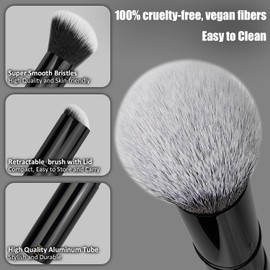 JILIER Makeup Brush Kabuki Face Brushes Retractable Travel Blush Kabuki Brush Portable for Foundation, Powder, Blush, Bronzer, Buffing, Liquid, Cream, Cruelty-Free with Cover