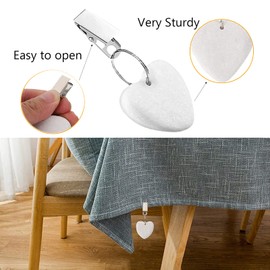 10 Sets of Heart Tablecloth Weight, Outdoor, Marble with Clips, Tablecloth Weights Made of Natural Stone, Marble Tablecloth Clips, Suitable for Table Tops in the Garden, Picnic, Party, Kitchen, Dining