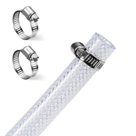 DAVCO 1/2" ID - 50 ft Heavy Duty Braided Clear Plastic Vinyl Tubing, Flexible High Pressure Reinforced PVC Plastic Tube Hose, Non-toxic, BPA Free, with 2 Stainless Clamps