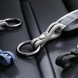 BETTERHUMZ Alcantara Leather Keychain,Carbon Fiber Car Key Case Chain,Car Fob & Home Keys Case Cover Keyrings Accessories, Gray, Universal