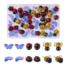 Boutigem 50pcs 3D Bees Ladybird Butterfly Transparent Glass Beads for Jewelry Making DIY Bracelet Necklace Earrings Decoration