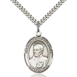 Bliss Sterling Silver St Ignatius of Loyola Medal Pendant Necklace 24" Chain Prayer