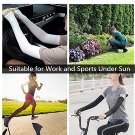 JUSDIQIR UV Sun Protection Cooling Arm Sleeves, Outdoor Sports Ice Silk Sun Compression Arm Sleeve for Men Women Teenager (White 1 Pair)