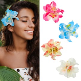 Hawaiian Flowers for Hair: 4Pcs Tropical Flower Hair Clips, 3.5 Inches Hibiscus Claw Clip, Beach Vacation Party Accessories for Women and Girls