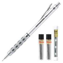 Pentel GraphGear 1000 Premium Mechanical Drafting Pencil Set with Refill Leads and Refill Erasers, Rectractable, For Students, Architects, Engineers, Artists, 0.5mm Fine Point, Black Barrel, 1 Pack
