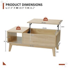 LYNCOHOME Fluted Lift Top Coffee Table with Storage, Modern Coffee Table for Living Room, Home Office(Natural)