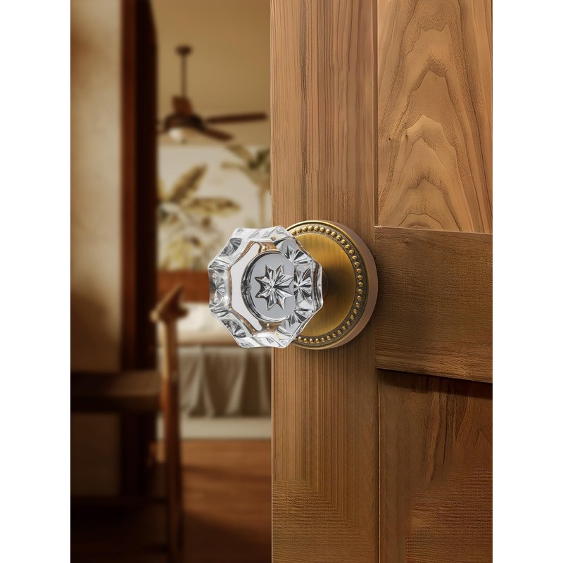 SORWDUERM Antique Brass Door Knobs Crystal Door Knob Dummy Door