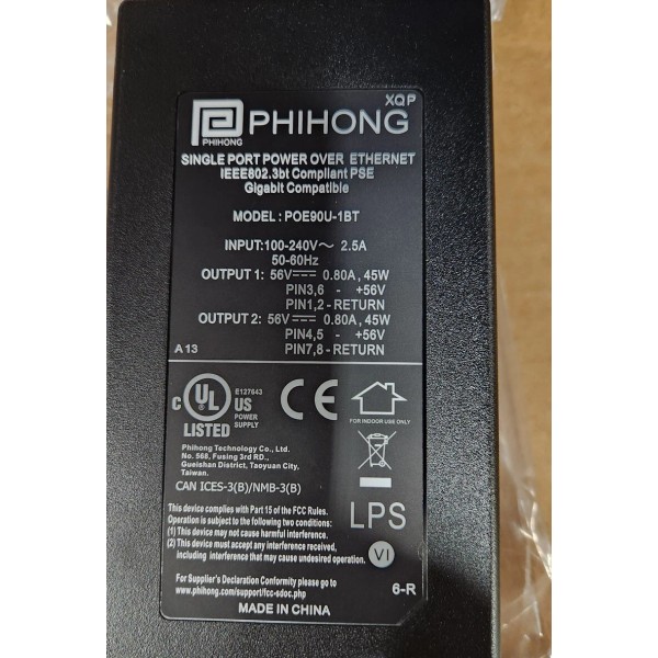 RADWIN New RW-9921-3052 AC to DC GigE PoE Injector, 802.3bt