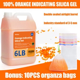 6LBS Desiccant Beads, Premium Color Indicating Silica Gel Beads Bulk, Industry Standard 3-5 mm Rechargeable Desiccant for 3D Filament, Electronic Devices, Camera, Documents, Safe (10PCS Organza Bags)