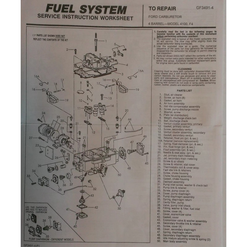 Ford Motorcraft Autolite 4100 Plus Grade Carburetor kit Hipo 289