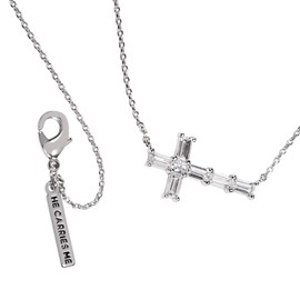 Origami Owl Silver Cross Necklace He Carries Me CZ 16-19"