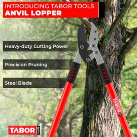 TABOR TOOLS GG12A Anvil Lopper with Compound Action, 30 Inch Tree Trimmer, Thick Branch Cutter with ⌀ 2 Inch Cutting Capacity, Chops Thick Branches with Ease.