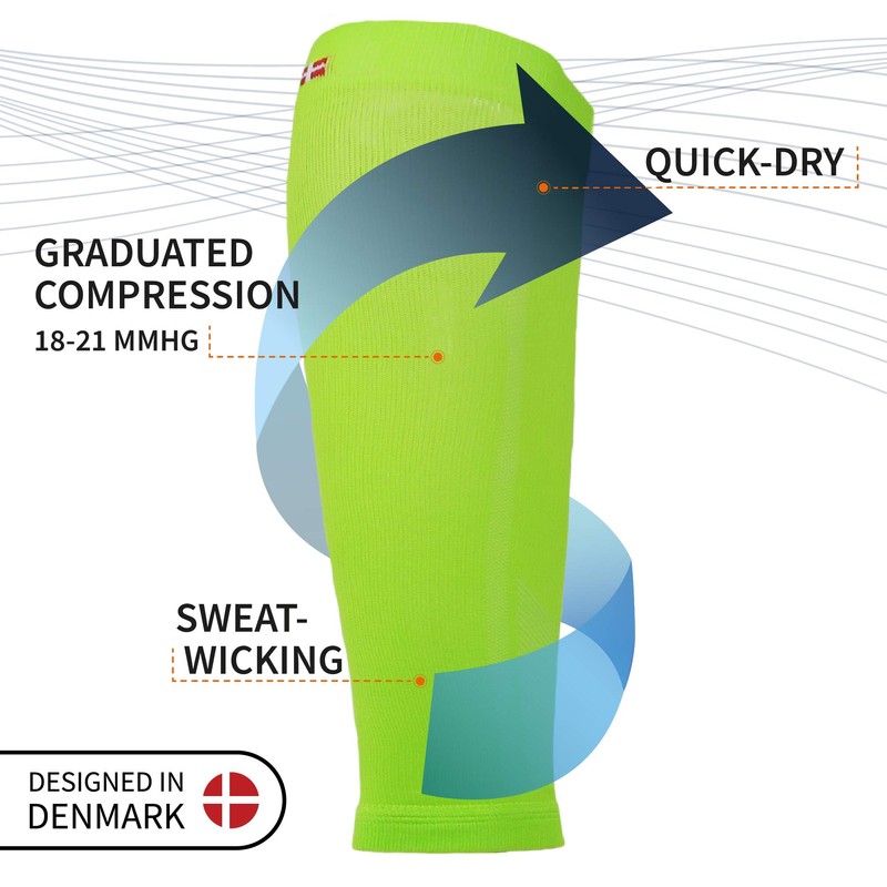 Calf Compression Sleeves (Neon yellow/Light blue 1 Pair, Large)