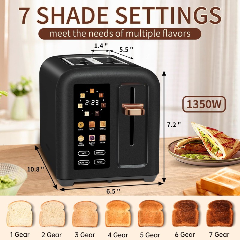 SEEDEEM Toaster 2 Slice, Touch Control Stainless Toaster LCD Display,