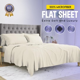 Sunshine Comforts Microfiber Flat Sheets Super King Size Breathable, Anti Wrinkle, Shrink and Fade Resistant 200 Thread Count Bed Sheets Cream Bedding & Linen 280 x 254cm Super King Flat Sheet