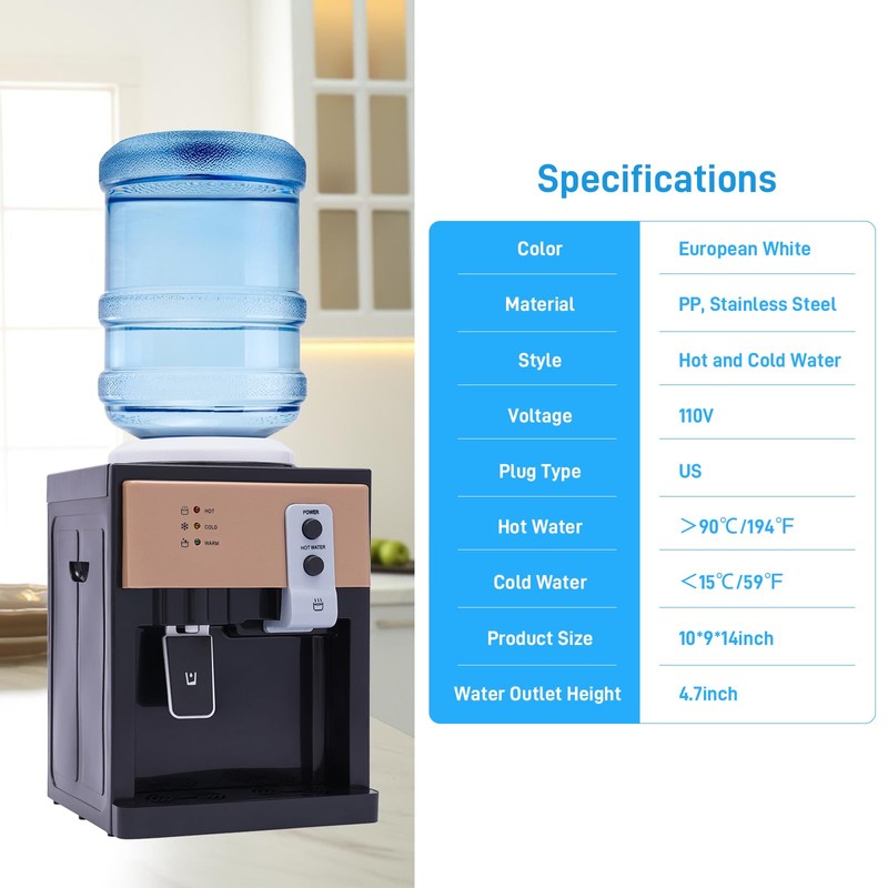 YIPONYT Top Loading Countertop Water Cooler Dispenser, 3 Temperature Settings