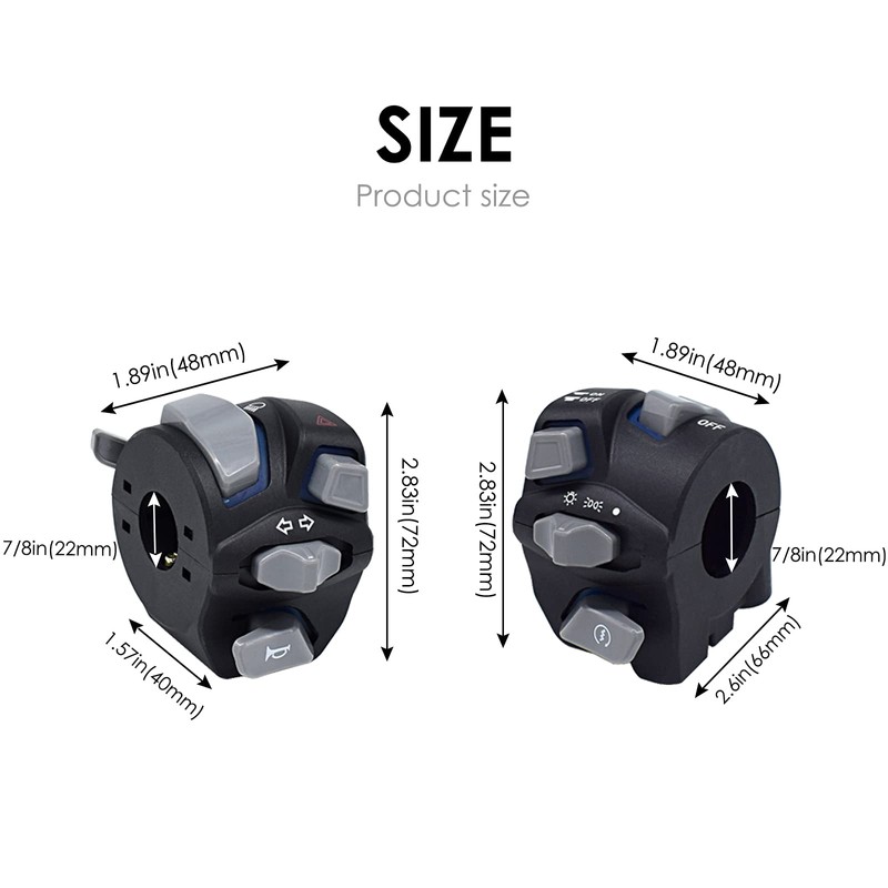 7/8" Motorcycle Switches Blue LED Light Switch for Horn Button