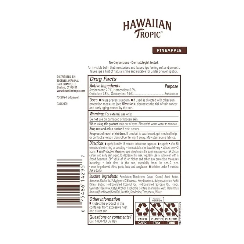 Hawaiian Tropic Protector Solar Para Labios Spf 30, Piña |