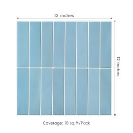 Peel and Stick Backsplash Tiles, 12" × 12" Powder Blue Glossy 3D Self Adhesive Peel and Stick Wall Tiles for Kitchen Bathroom (10 Sheets)