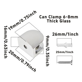 Runseaway 8Pcs Adjustable Glass Shelf Brackets, Wall Mount Clamp Holder for 6-8mm Thick Glass, Acrylic, Wood Shelves, Heavy Duty Zinc Alloy Clip Support, Polished Chrome