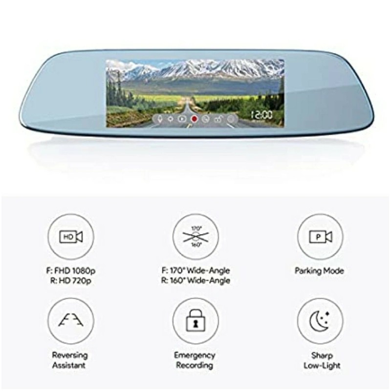 Dual AUKEY Mirror Dash Cam Dual 6.8'' LCD Touchscreen Car