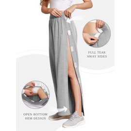 Deyeek Tear Away Pants for Women Open Bottom Wide Leg Post Surgery Sweatpants Loose Fit Soft Catheter Pants with Pockets L Light Grey
