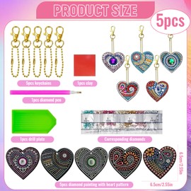 truee Pack of 5 Creative Diamond Key Chains, Children's DIY 5D Diamond Painting Keychain Kit, DIY Diamond Painting Keychain, for Backpacks, Purses, Car, Room