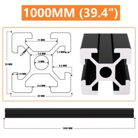 GASHER 10PCS Aluminum Extrusion Black 1000mm T Slot 2020 Aluminum Profile Extrusion Linear Rail Extrusion European Standard, for 3D Printer Parts and CNC Machine (39.4")