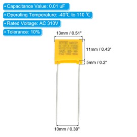 PATIKIL Safety Capacitors, 10 Pack 0.01uF AC 310V 10mm Pin Pitch 13x11x5mm Polypropylene Film Capacitor Assortment Kit for DIY Electronic Products