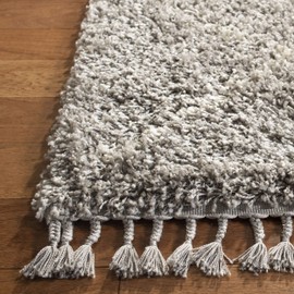 SAFAVIEH Pro Luxe Shag Collection Area Rug - 8' x 10', Grey & Cream, Moroccan Boho Tassel, Non-Shedding & Easy Care, 2.4-inch Thick Ideal for High Traffic Areas in Living Room, Bedroom (PLX432F)