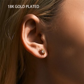 ALRNBY Gold Sun Flower Stud Earrings for Women 18K Gold Plated Small Stud Simulated Diamond Earrings for Teen Girls