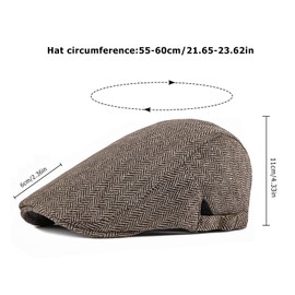 YAMEIZE Retro Men Flat Cap Newsboy Hat - Baker Boy's Flat Cap Ivy Herringbone Adjustable Cap Trendy Cabbie Beret Peaky Cotton Outdoor